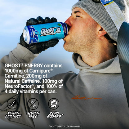 Energy Drink - 12-Pack, Blue Raspberry, 16Oz Cans - Energy & Focus & No Artificial Colors - 200Mg of Natural Caffeine, L-Carnitine & Taurine - Gluten-Free & Vegan