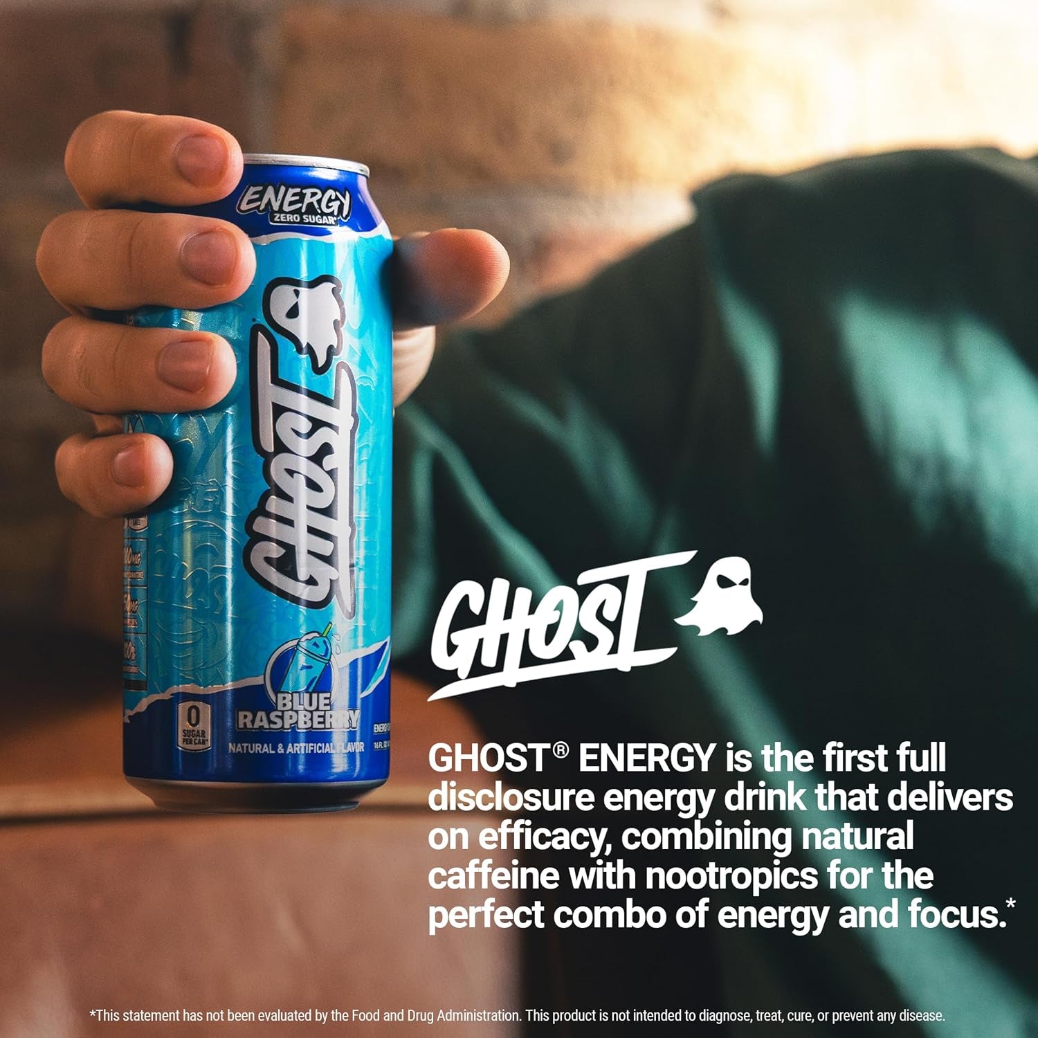 Energy Drink - 12-Pack, Blue Raspberry, 16Oz Cans - Energy & Focus & No Artificial Colors - 200Mg of Natural Caffeine, L-Carnitine & Taurine - Gluten-Free & Vegan