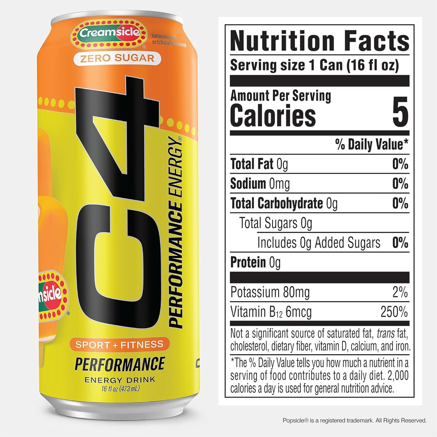 Performance Energy Drink, Orange Creamsicle, Zero Sugar Carbonated Preworkout Energy, 200Mg Caffeine with Beta Alanine, 16 Fl Oz (12 Pack)