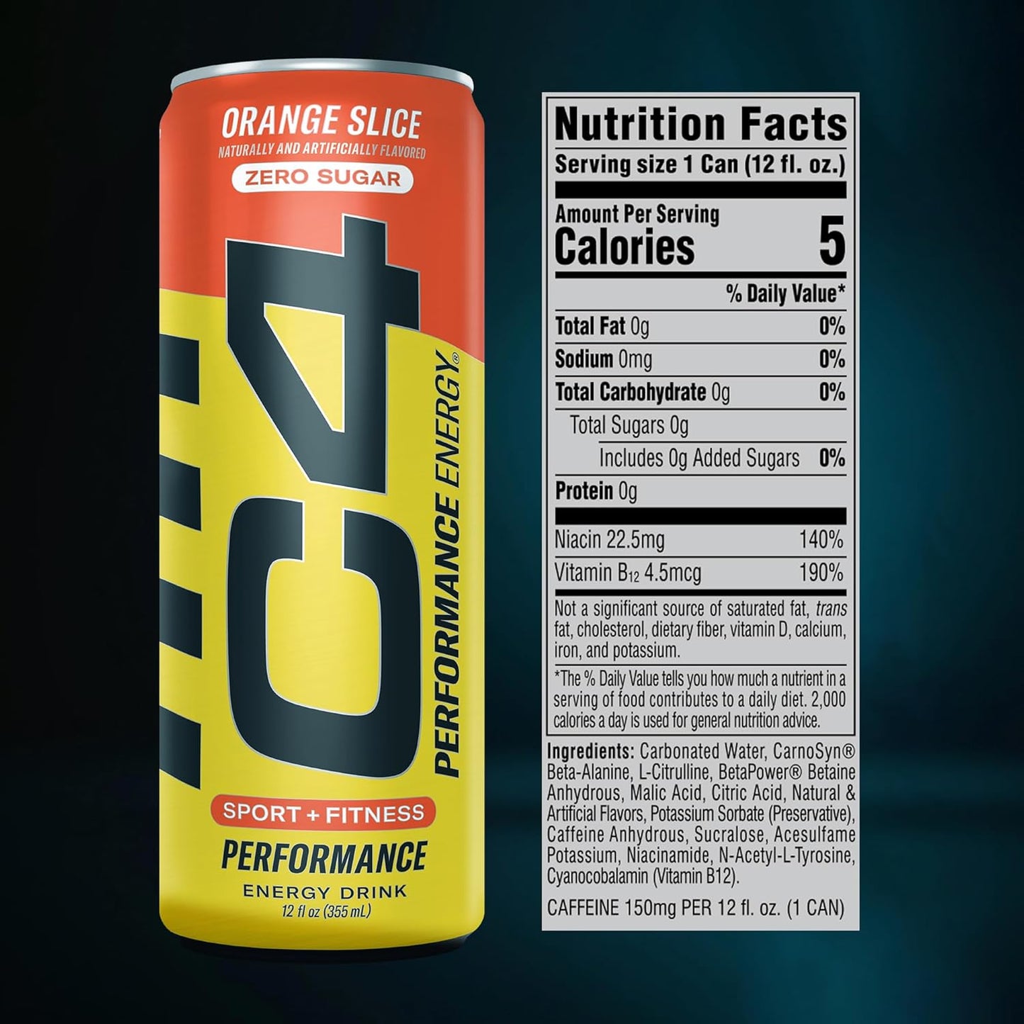 Performance Energy Drink | Zero Sugar Carbonated Preworkout Energy | 150Mg Caffeine with Beta Alanine | Orange Slice | 12 Fl Oz (12 Pack)