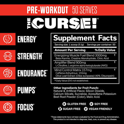 the Curse! Fruit Punch Pre Workout Powder with Creatine – Extreme Energy Preworkout for Men & Women – 50 Servings – L Citrulline, Beta Alanine & Caffeine for Pump, Strength & Focus