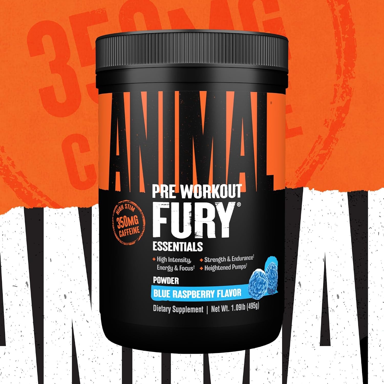 Fury - Pre Workout Powder Supplement for Energy and Focus - 5G BCAA, 350Mg Caffeine Nitric Oxide without Creatine - Powerful Stimulant for Bodybuilders - Blue Raspberry