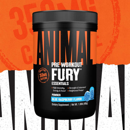 Fury - Pre Workout Powder Supplement for Energy and Focus - 5G BCAA, 350Mg Caffeine Nitric Oxide without Creatine - Powerful Stimulant for Bodybuilders - Blue Raspberry