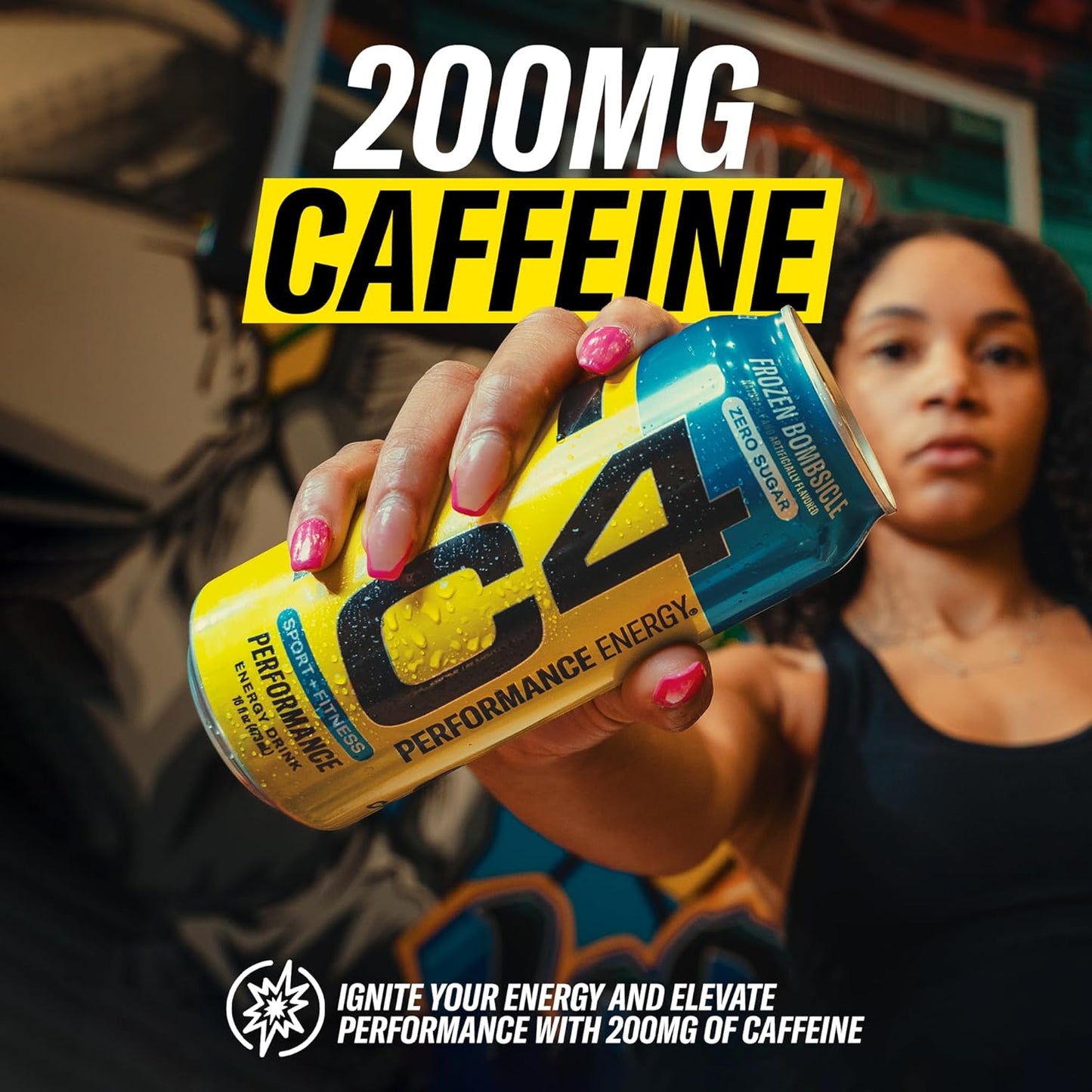 Energy Carbonated Zero Sugar Energy Drink, Pre Workout Drink + Beta Alanine, Sour Gummy Splash, 16 Fl Oz (Pack of 12)