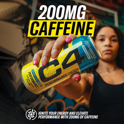 Energy Carbonated Zero Sugar Energy Drink, Pre Workout Drink + Beta Alanine, Sour Gummy Splash, 16 Fl Oz (Pack of 12)