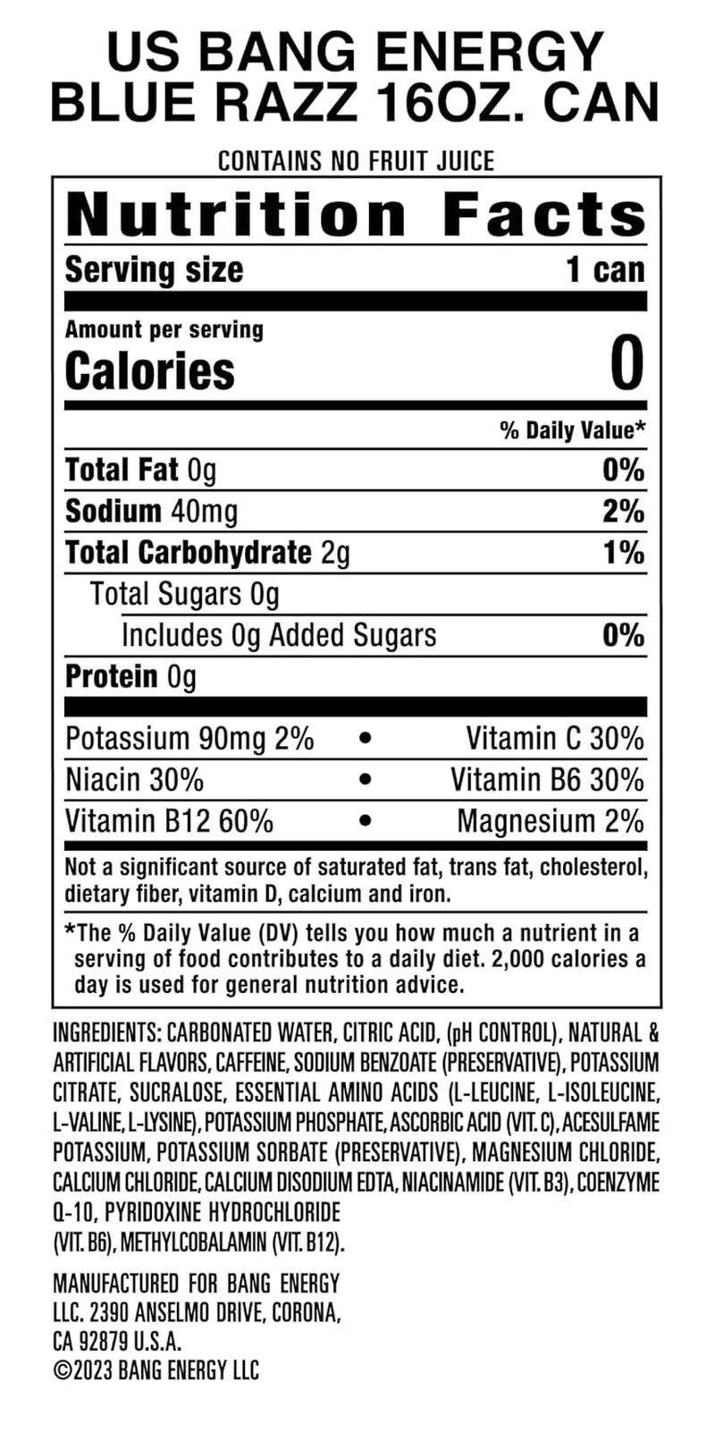 Energy Blue Razz, Sugar-Free Energy Drink, 16-Ounce | Pack of 12