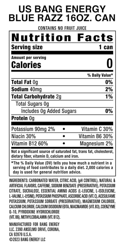 Energy Blue Razz, Sugar-Free Energy Drink, 16-Ounce | Pack of 12