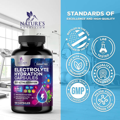 Electrolyte Salt Capsules - Keto Friendly Rehydration Recovery Supplement - Hydration with No Sugar and 6 Replacement Electrolytes: Magnesium, Sodium, Potassium, and More - USA Bottled - 120 Capsules