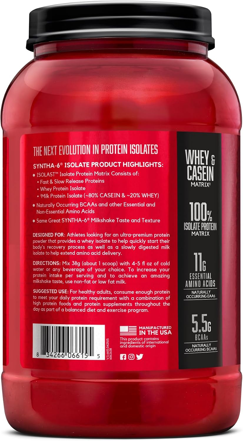 SYNTHA-6 Isolate, Strawberry Post Workout Protein Powder for Muscle Gain, Whey Protein Isolate, Milk Protein Isolate, Essential Amino Acids, Strawberry Milkshake, 2.01 Pounds, 24 Servings
