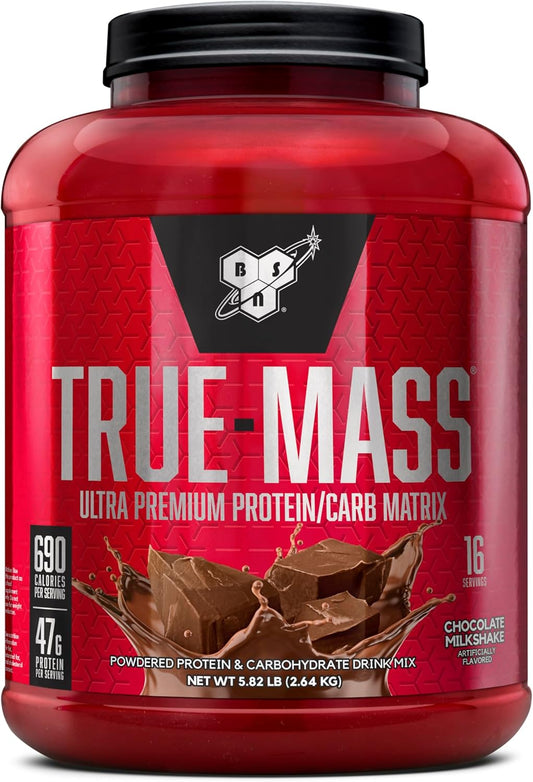 TRUE-MASS Weight Gainer, Mass Gainer Protein Powder, Post Workout Muscle Recovery Powder, Muscle Gain, 2:1 Carbs to Protein Ratio, Chocolate Milkshake, 5.82 Pound, 16 Servings (Packaging May Vary)