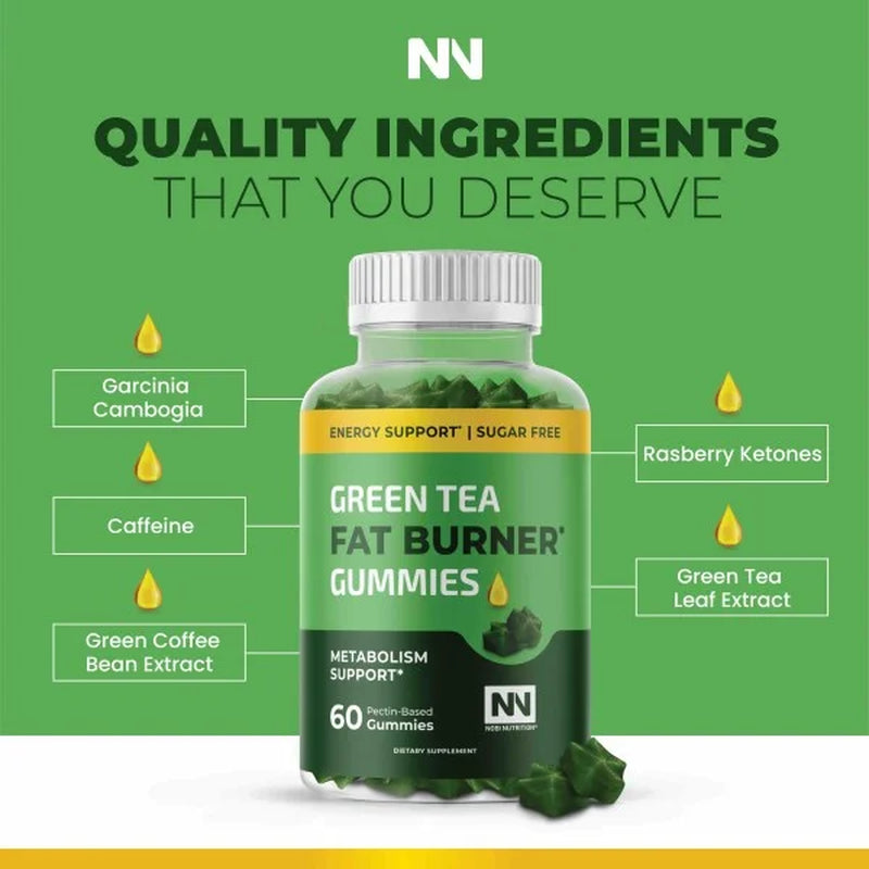 (2 Pack)  Green Tea Fat Burner Gummies, Metabolism Support for Men and Women, 60 Count