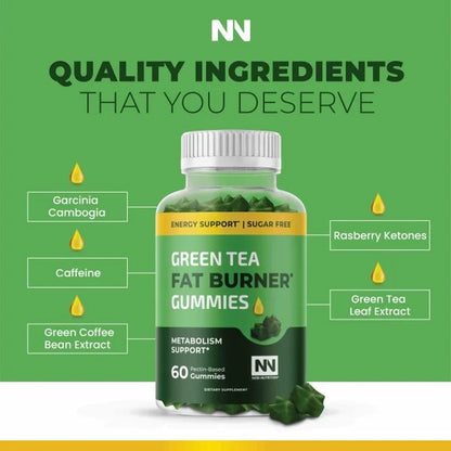 (2 Pack)  Green Tea Fat Burner Gummies, Metabolism Support for Men and Women, 60 Count