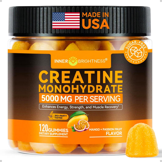 Creatine Monohydrate Gummies for Men & Women 5000 Mg, 3Rd Party Tested, Creatine Chews for Muscle Growth, Strength & Energy Support, Sugar Free, Vegan, 120 Count