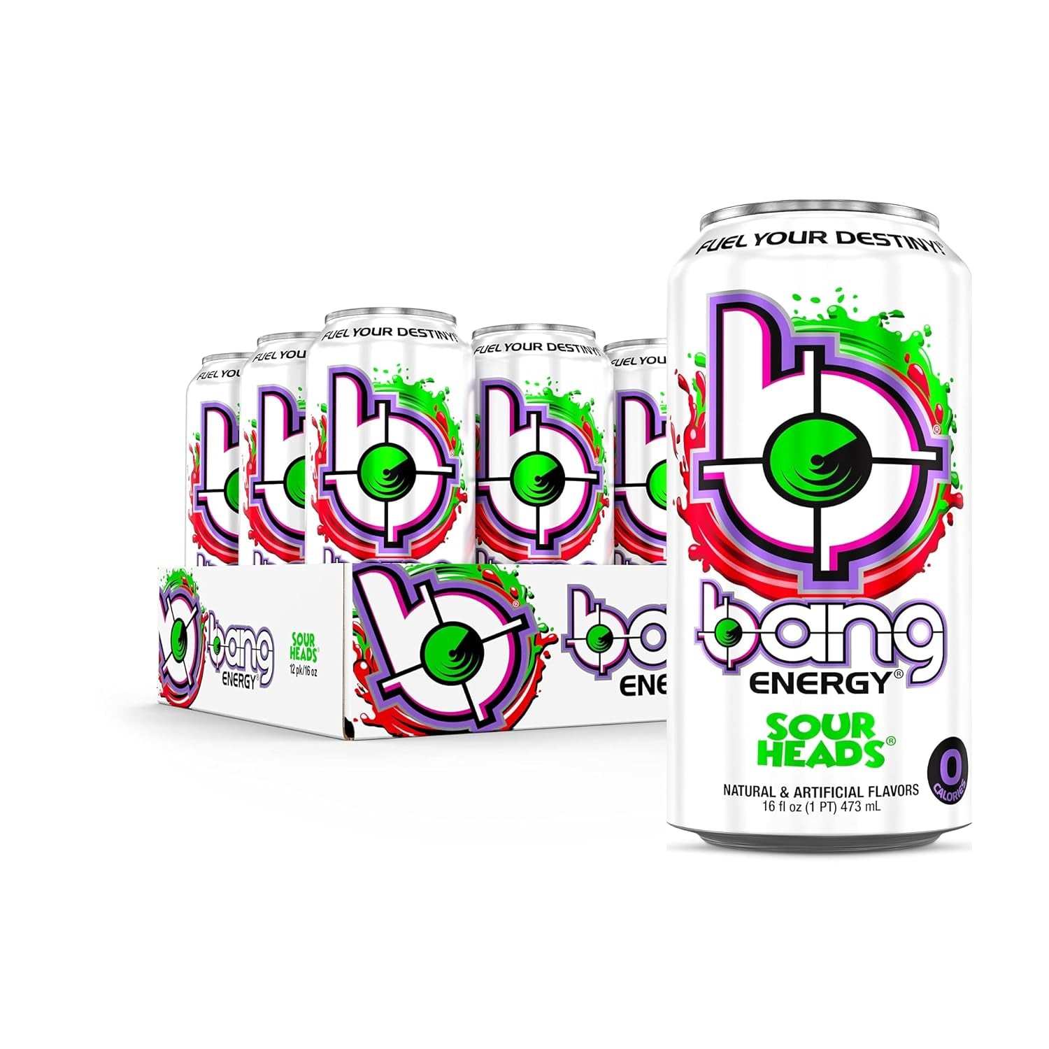 Energy Sour Heads, Sugar-Free Energy Drink, 16-Ounce | Pack of 12