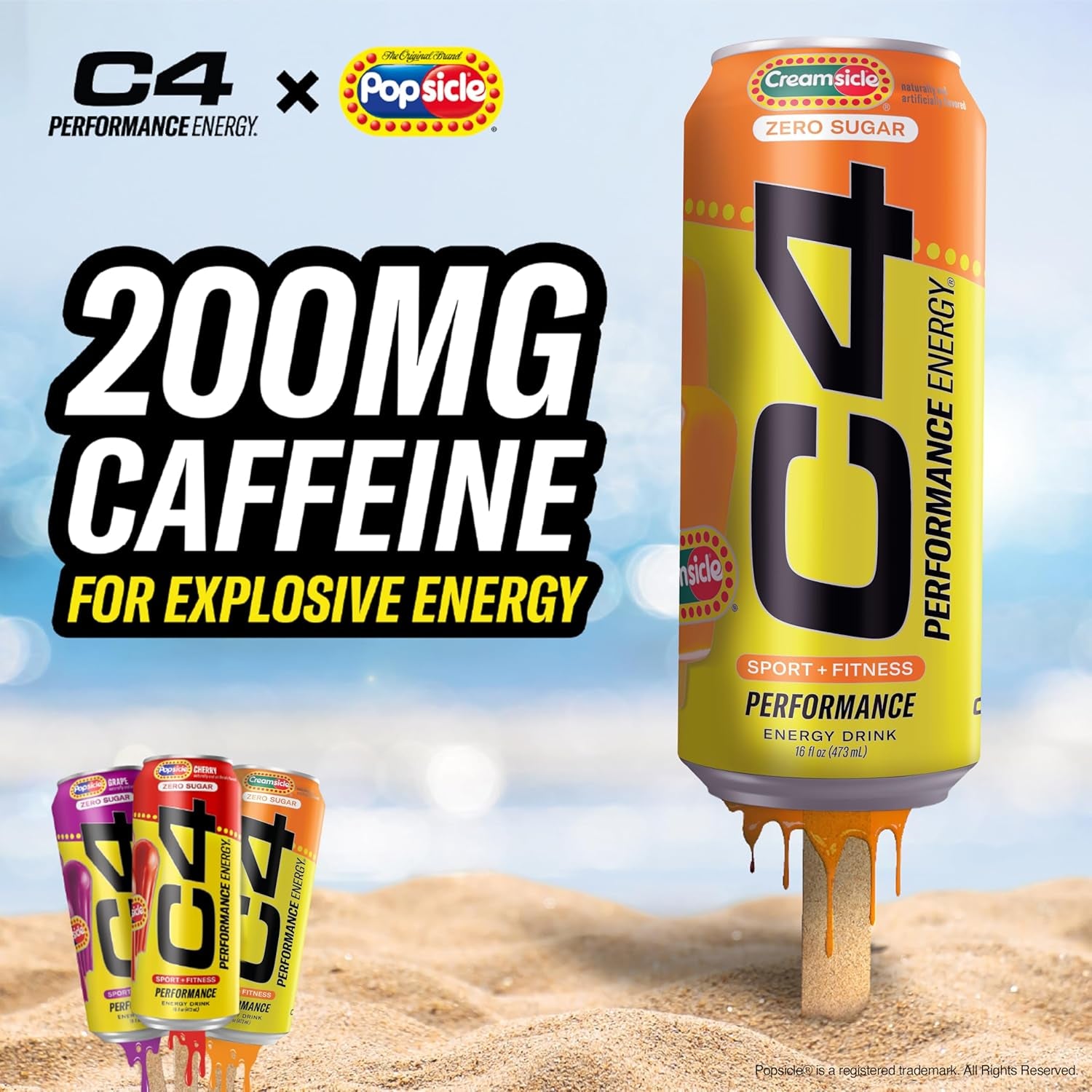 Performance Energy Drink, Orange Creamsicle, Zero Sugar Carbonated Preworkout Energy, 200Mg Caffeine with Beta Alanine, 16 Fl Oz (12 Pack)