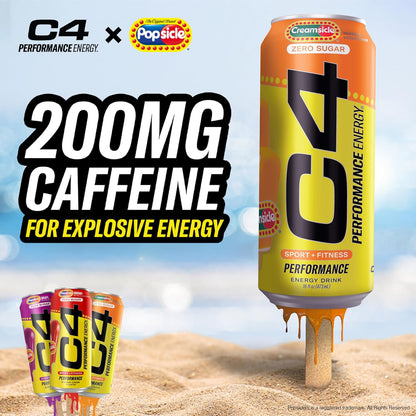 Performance Energy Drink, Orange Creamsicle, Zero Sugar Carbonated Preworkout Energy, 200Mg Caffeine with Beta Alanine, 16 Fl Oz (12 Pack)