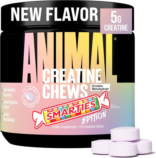 Creatine Chews X Smarties Edition - 5G Creatine Monohydrate for Strength, Power, & Training Recovery Support with Sea Salt, Convenient Chewable Creatine Supplement for Men & Women - 120 Tablets