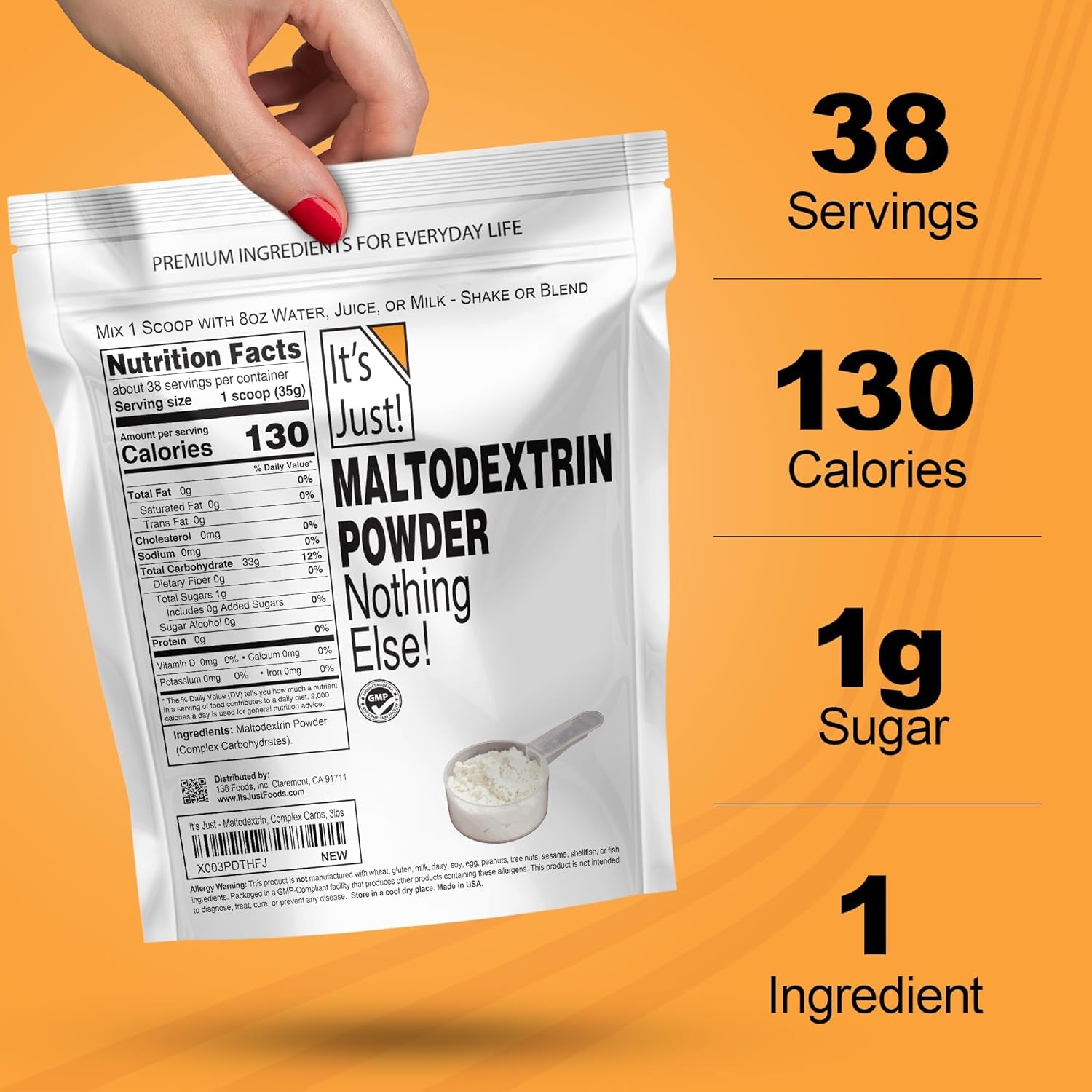 - Mass Gainer Powder, 100% Maltodextrin (Complex Carbohydrates), Sustained Energy, Rapid Absorption, Non-Gmo, Easily Add to Any Protein Shake, 3Lbs / 38 Servings