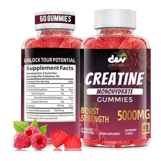 Creatine Monohydrate Gummies 5000Mg Sugar Free and Gelatin, Muscle Growth, Strength and Energy Support