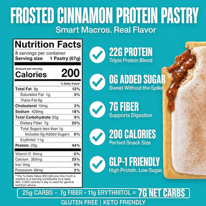 High Protein Pastry, Cinnamon, Low Carb/Low Sugar Snack | Original Protein Pastry, Keto Snack,Frosted Breakfast Tart, High Protein Keto Treats,Healthy Protein Snacks for Adults Kids