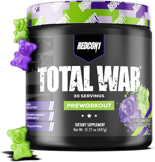 Total War Pre Workout, Sour Gummy Bear - Contains 320Mg of Caffeine from Green Tea, Juniper & Beta Alanine - Pre Work Out with Amino Acids to Increase Pump, Energy + Endurance (30 Servings)