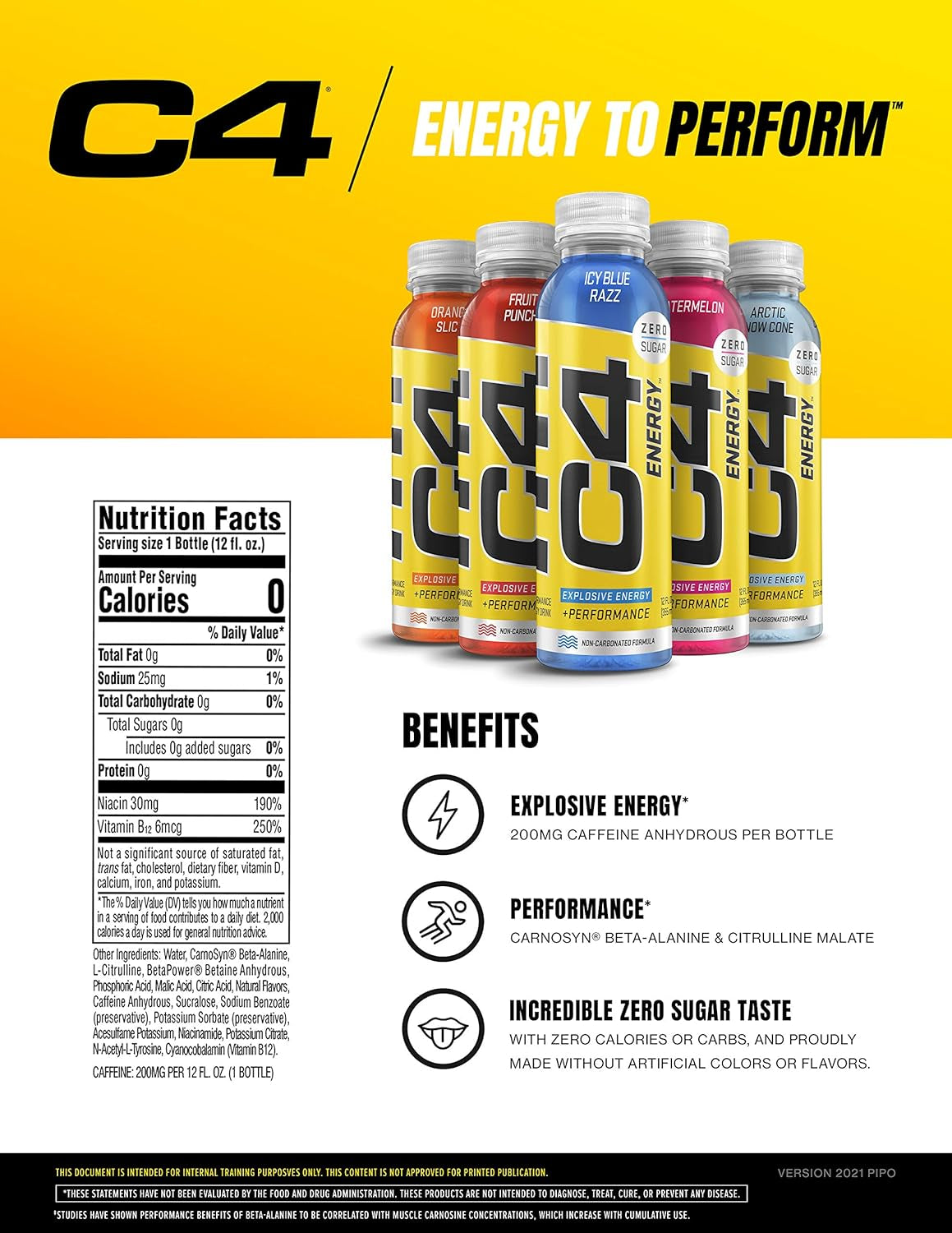 Energy Non-Carbonated Zero Sugar Energy Drink, Pre Workout Drink + Beta Alanine, Fruit Punch, 12 Fl Oz (Pack of 12)