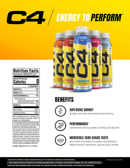 Energy Non-Carbonated Zero Sugar Energy Drink, Pre Workout Drink + Beta Alanine, Fruit Punch, 12 Fl Oz (Pack of 12)