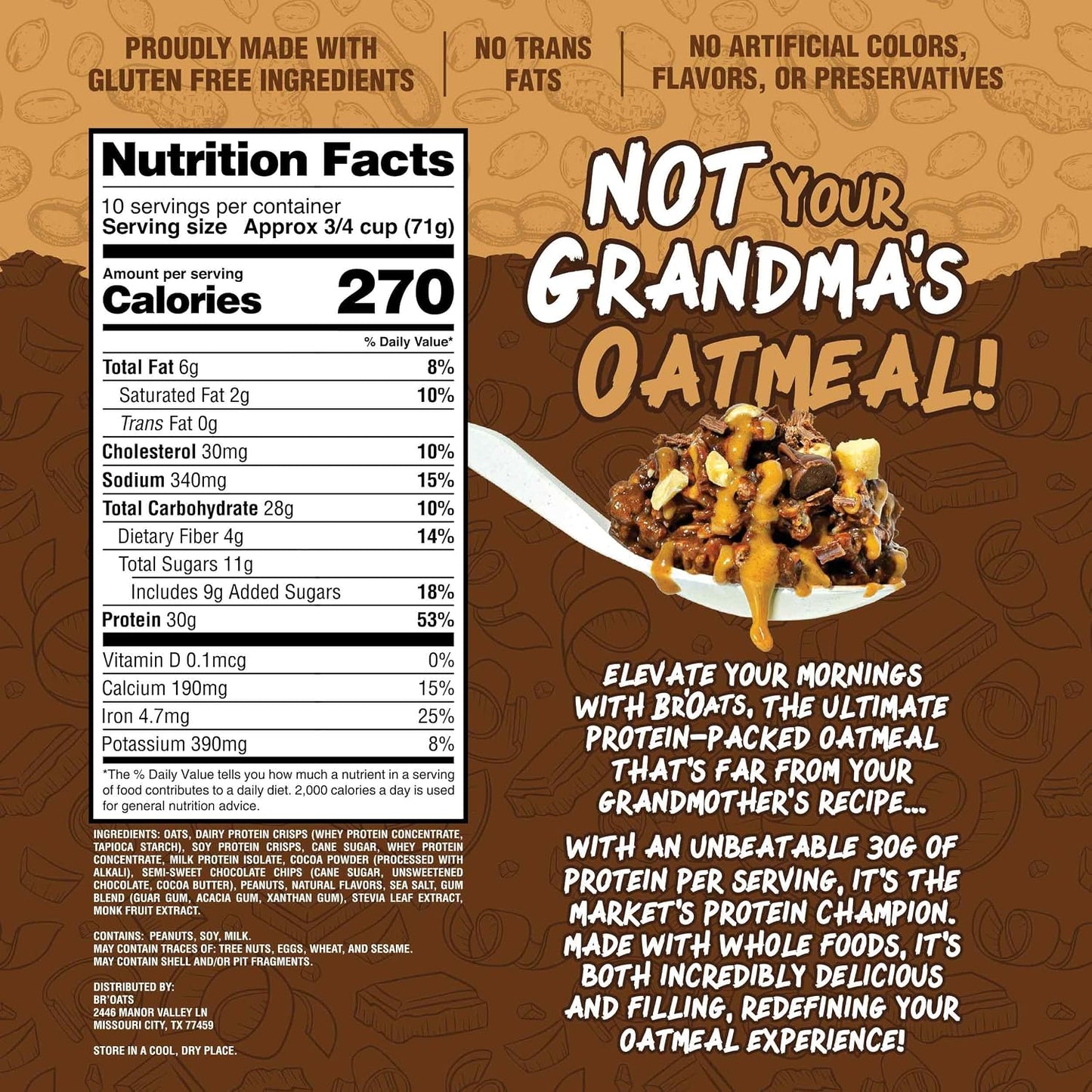 High Protein Oatmeal with 30G of Protein per Serving - Protein Packed Gluten Free Delicious Tasting High Protein Oats (Pack of 1, Nutty Chocolate)