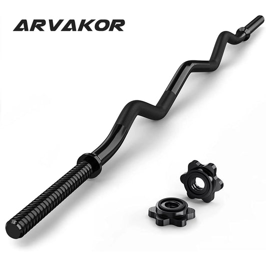 47" EZ Curl Bar Weight Lifting Bar with 2 Star Collars, 1-Inch Weight Plates Curling Bar for Gym and Home, Black